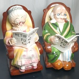 Lefton Rocking Chair Grandma Grandpa Retirement Money Piggy Bank Set of 2